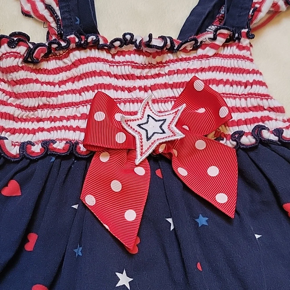 2T 4th of July Red White Blue Dress Patriotic Seersucker Top - Picture 2 of 6